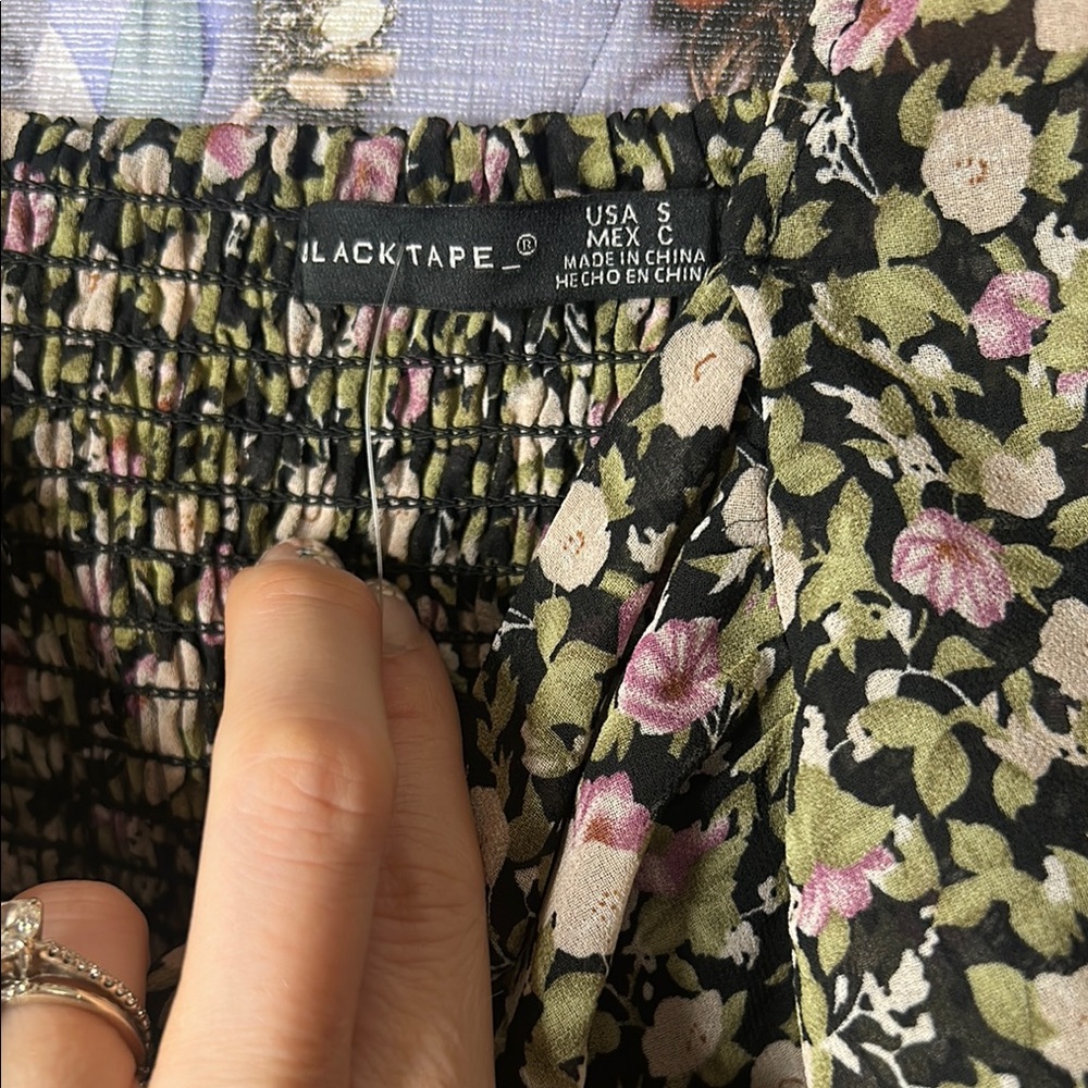 Black tape _ Floral Black Dress with green and pink florals - Picture 6 of 6